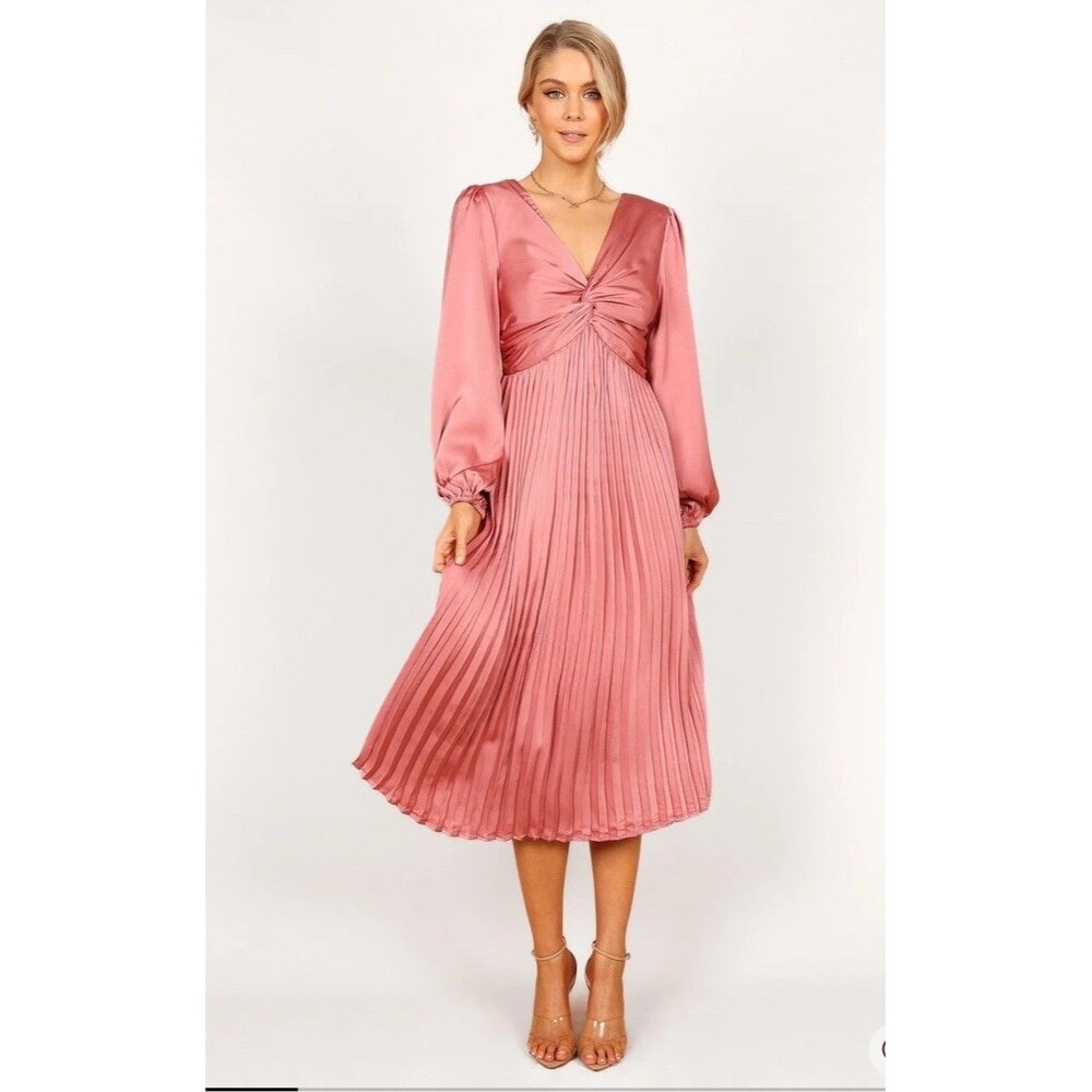 Petal & Pup Women's Noelle Twist Front Pleated Midi Dress Cocktail Size L Blush - Picture 8 of 16